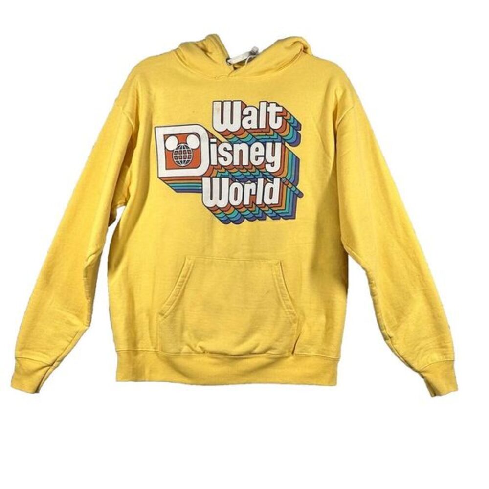 Disney Parks Walt Disney World Retro Rainbow Logo Yellow Hoodie Women's Medium